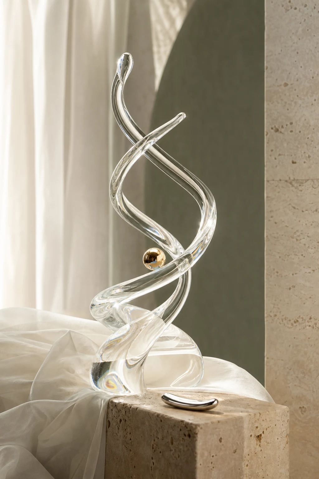 Escultura de vidrio, piedra y metal inspirada en la ciencia Kairova