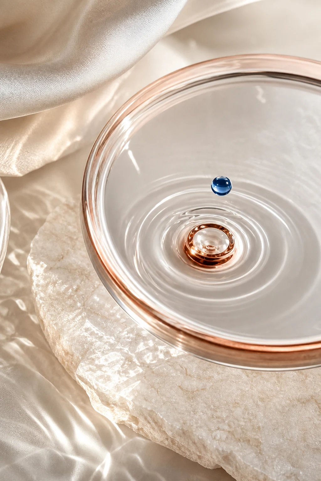 Gota azul y reflejo cobrizo inspirados en la belleza de precisión